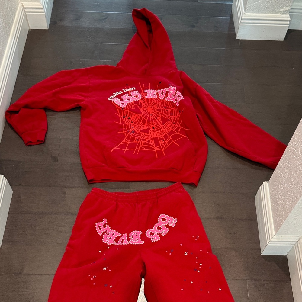 Red Spiderweb Graphic Hoodie & Sweatpants Set